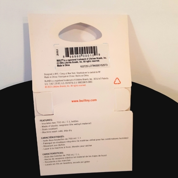 BUILT 2 WINE BOTTLE/ WATER BOTTLE (750ml-1liter) Carrier Tote Neoprene Bag (NWT) - Picture 3 of 7